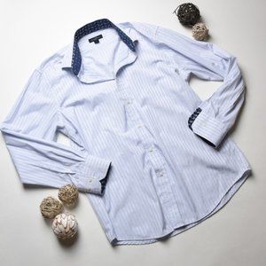 ZIGGURAT Light Blue Stripes Men Button Shirt Large